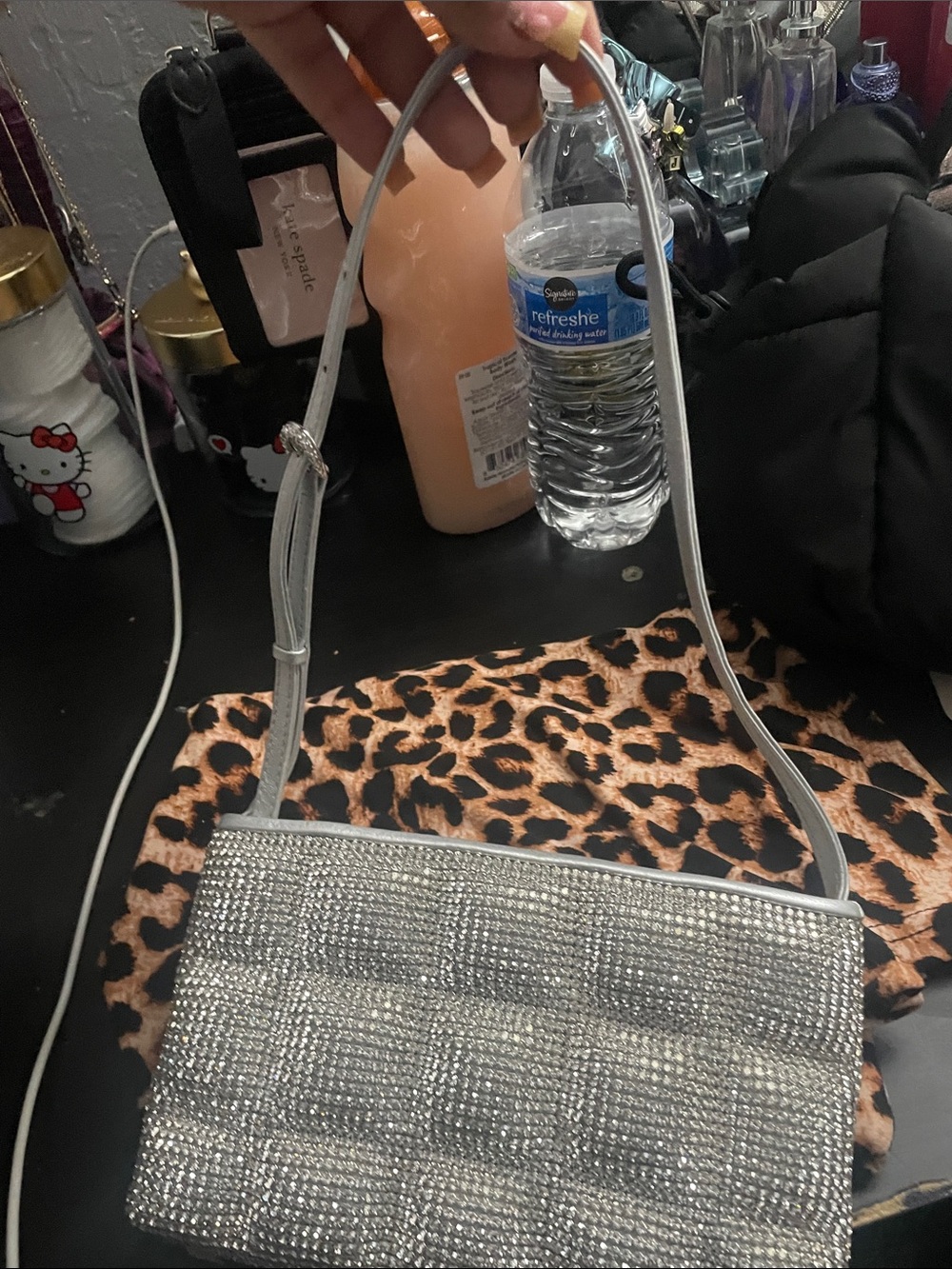 Swarovski Silver Crystal Quilted Evening Clutch with Strap